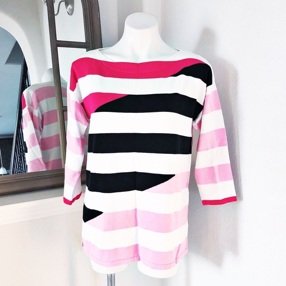 Jones New York Sweaters - 🚫Jones New York Sweater Crew Neck Striped White Pink Black, Size L